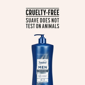 Suave men bottle beside hand showing 28 fl oz size scale