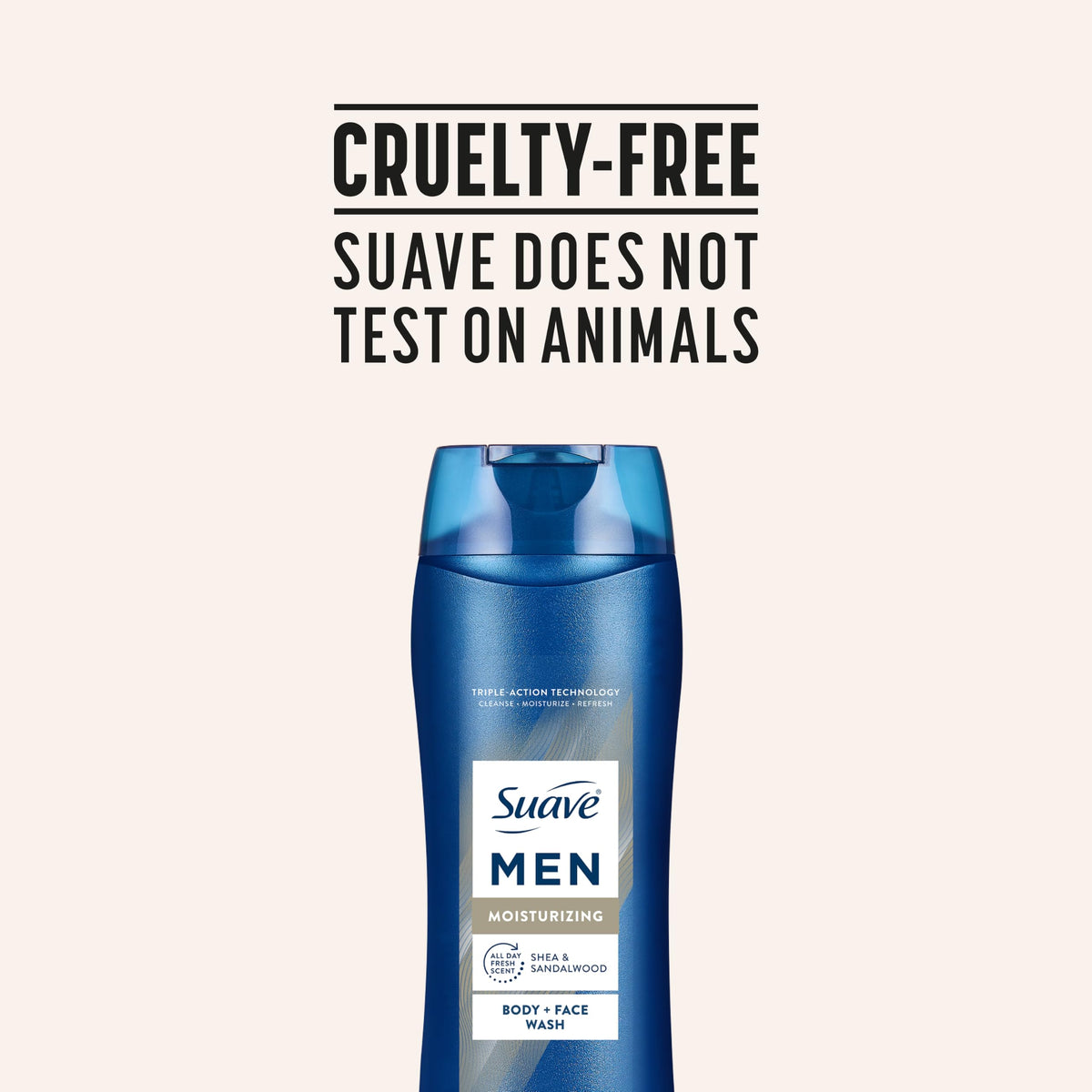 Suave bottle on bathroom shelf styled for everyday grooming convenience