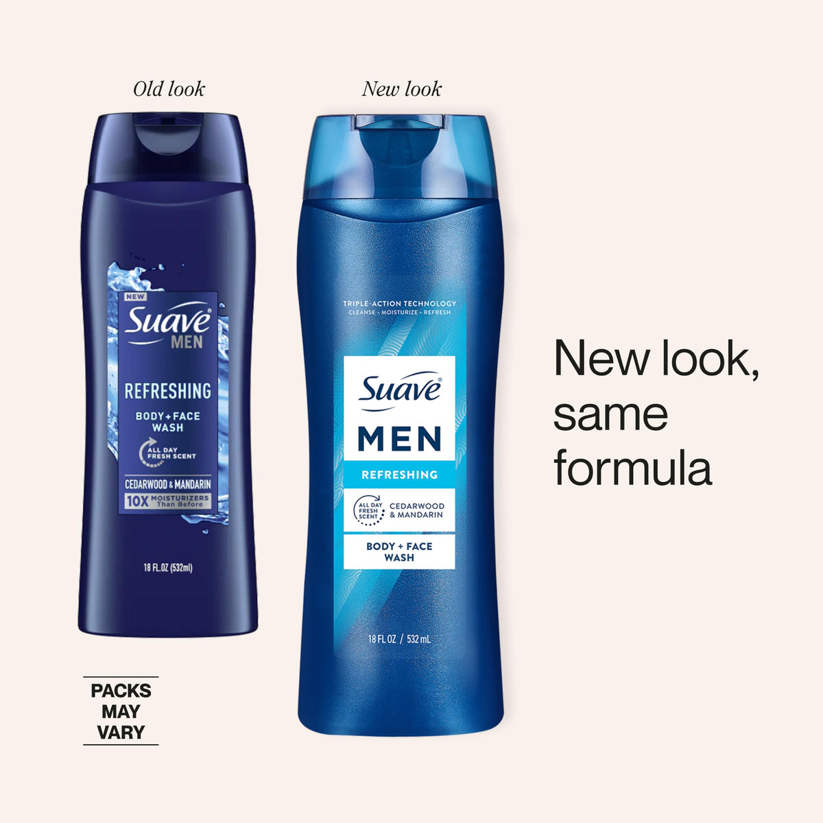 Hand holding 18 oz Suave bottle to illustrate size and scale