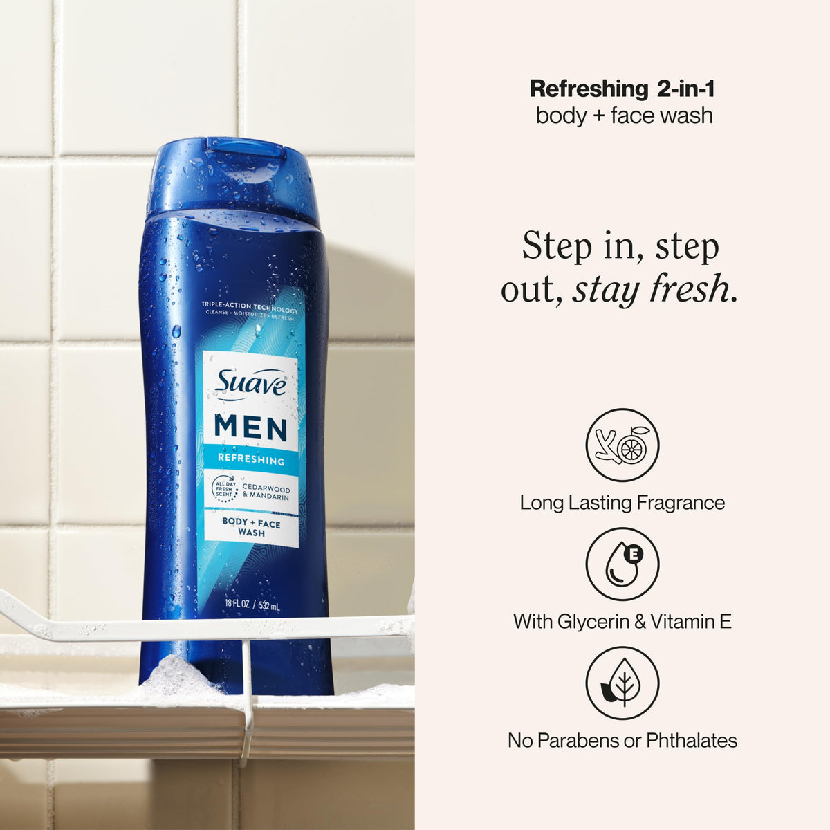 Suave back label close-up displays ingredients and product information
