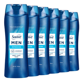 Suave bottle front packaging shows cedarwood mandarin scent and benefits