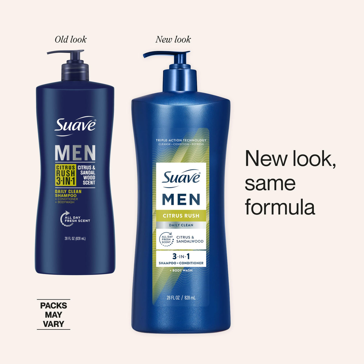 Suave Men Citrus Rush pump action dispensing product for quick use