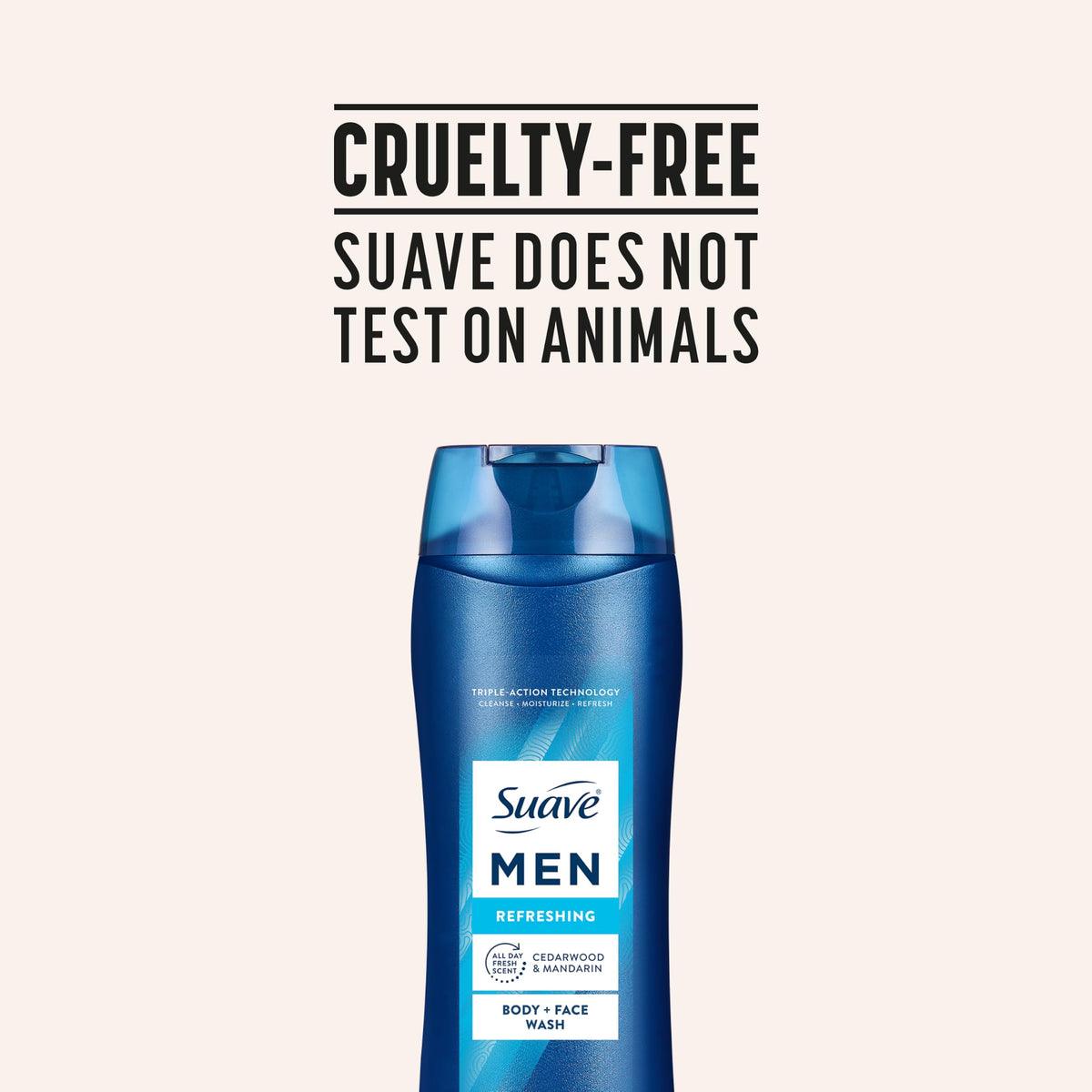 Suave bottle on bathroom counter showing everyday grooming setup