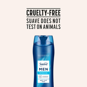 Suave bottle on bathroom counter showing everyday grooming setup