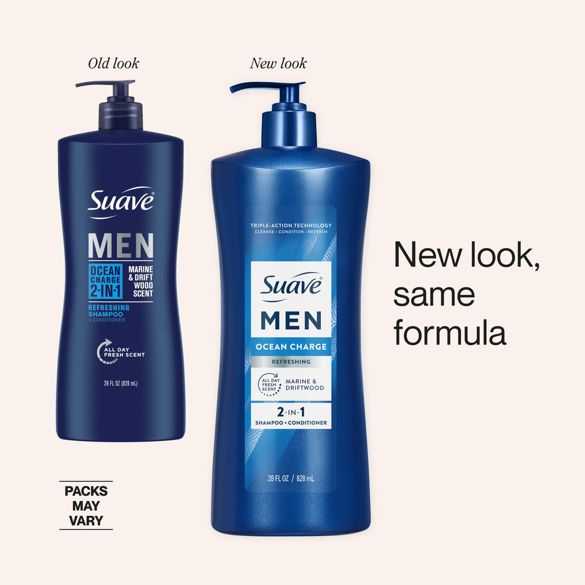 Back label of Suave bottle listing ingredients and usage guidance