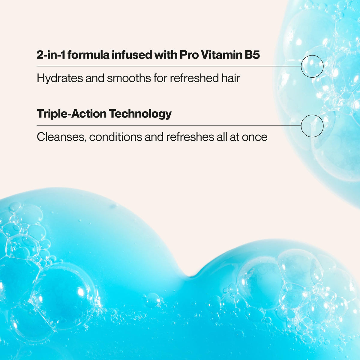 Suave pump foam dispensed showing cleansing action and refresh benefit