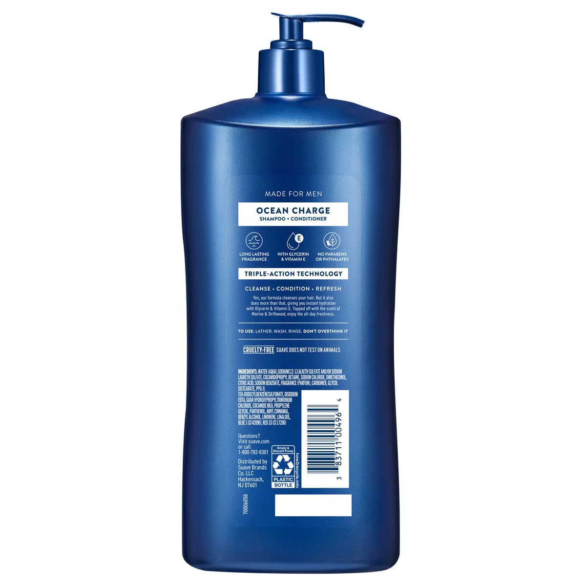 Suave bottle next to hand demonstrating 40 fl oz size and value