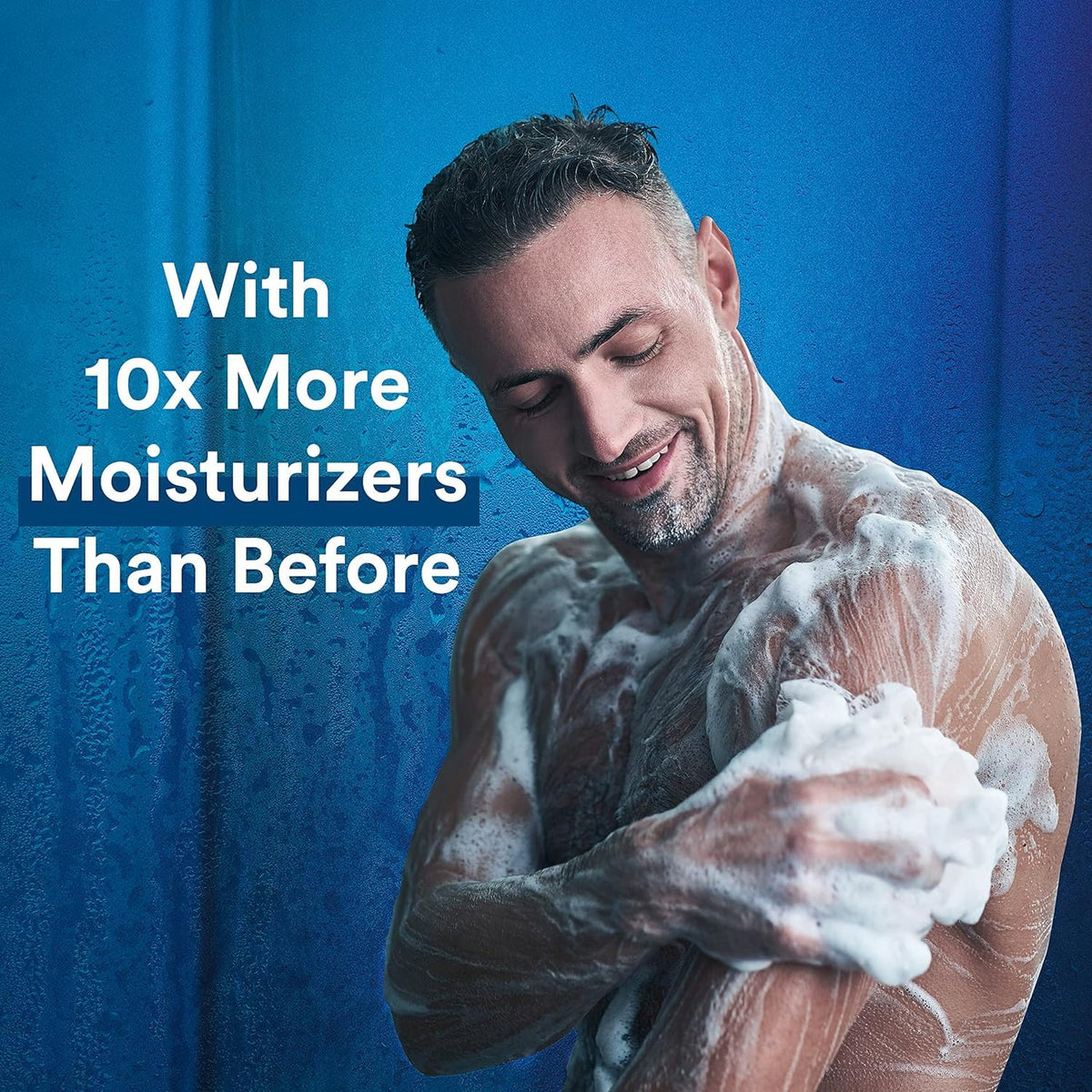 Suave Men in-hand shower use demonstrating quick all-in-one cleansing benefit