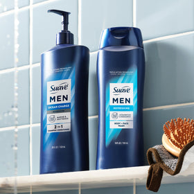 Six-pack of Suave bottles boxed for economical storage and value