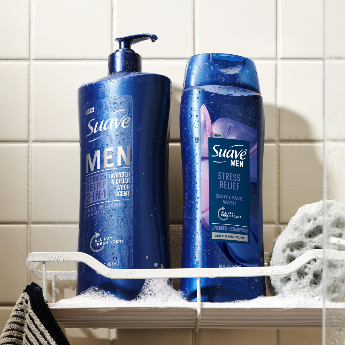 Suave bottle next to a ruler showing 18 oz size comparison
