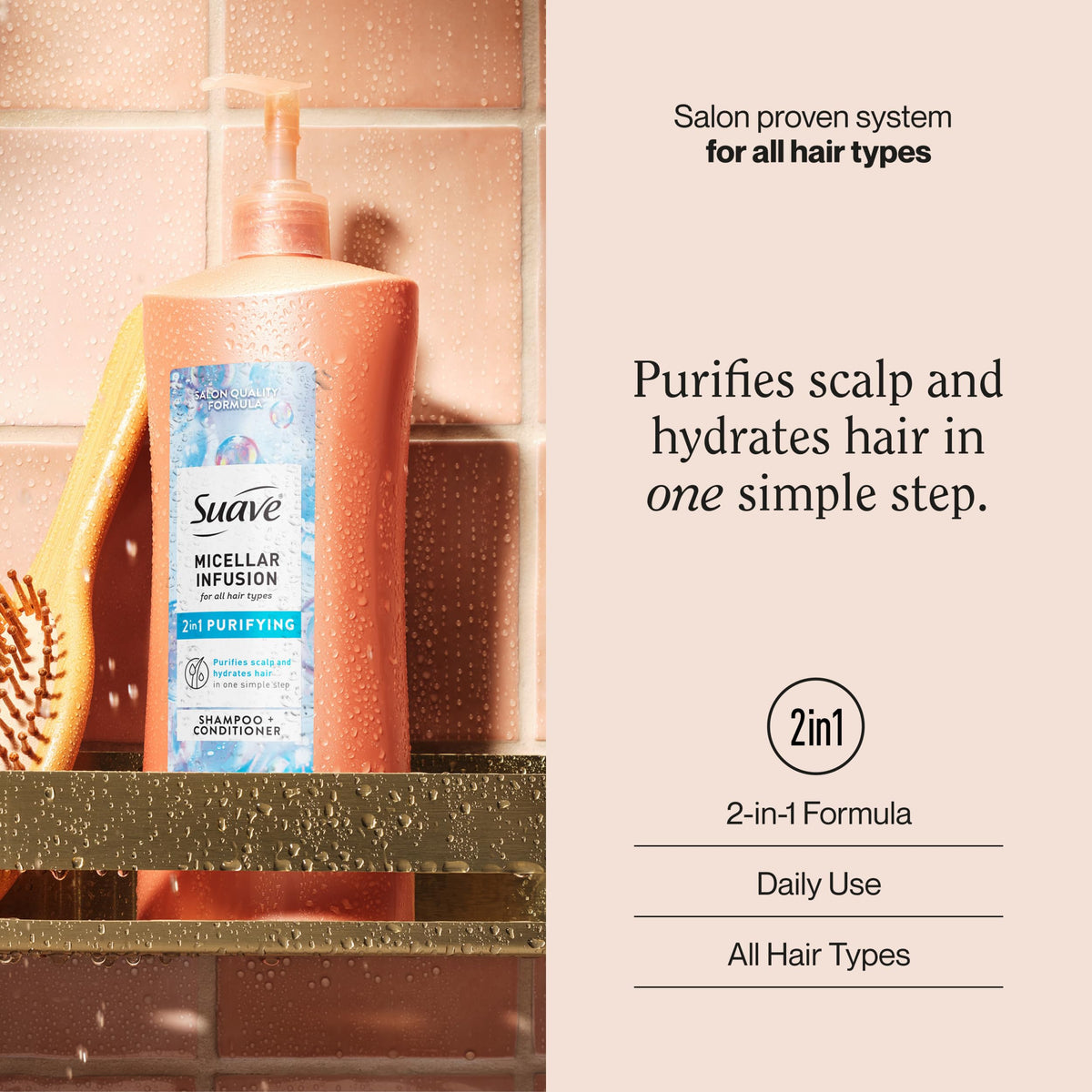 Suave micellar infusion back label close-up with ingredients and product benefits visible for informed buyers