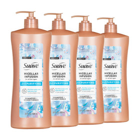 Suave micellar infusion front pump bottle showing brand and sleek packaging for easy dispensing