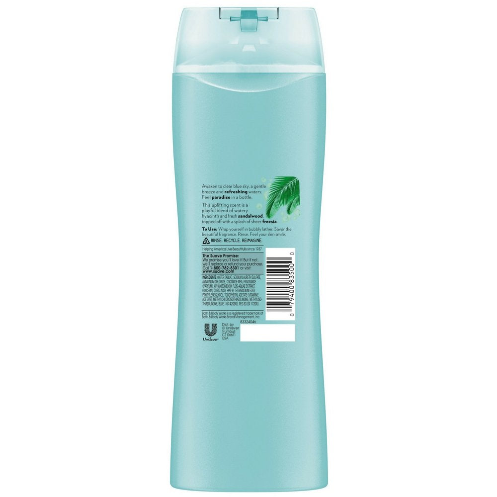 Hand dispensing Suave Ocean Breeze showing texture and suds benefit