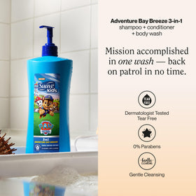 Suave Paw Patrol pump close-up highlighting spill-free dispensing and parental convenience