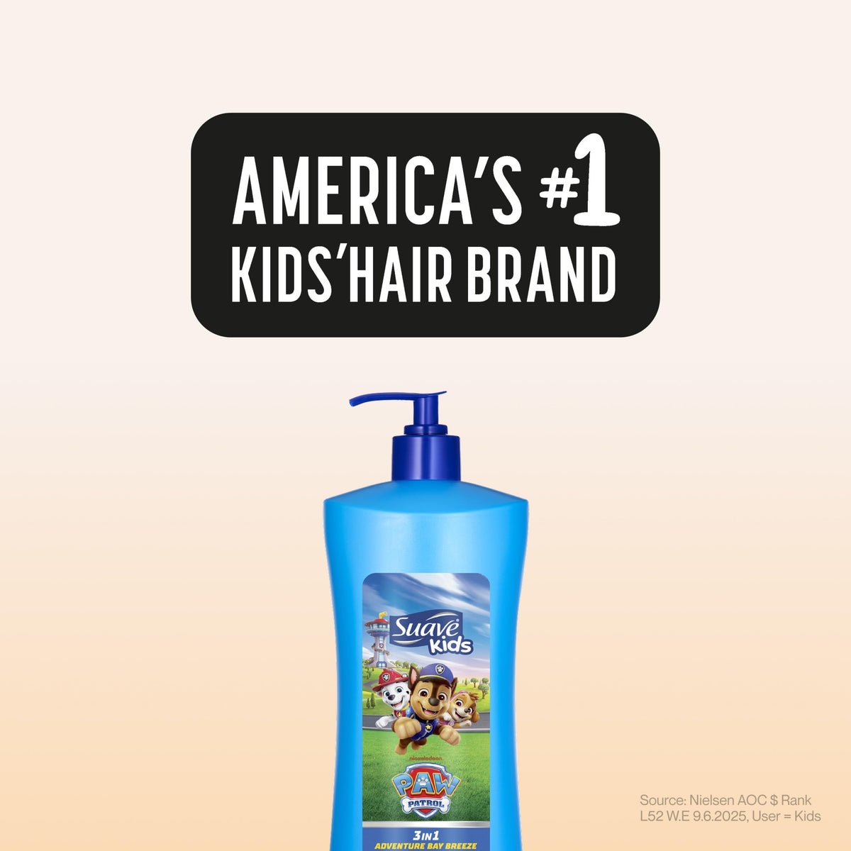 Suave Paw Patrol pump in use by child showing tear-free formula and simple application