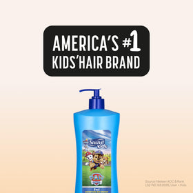 Suave Paw Patrol pump in use by child showing tear-free formula and simple application