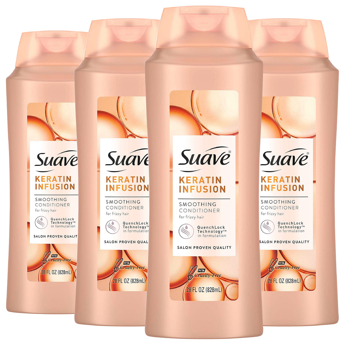 Suave bottle front packaging showing brand and smoothing conditioner benefits