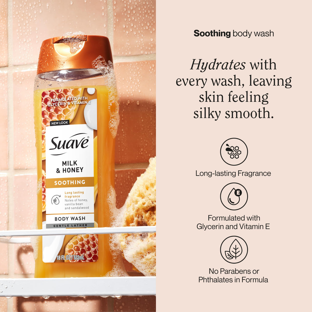 Suave pump and label close-up highlighting ingredient and usage clarity
