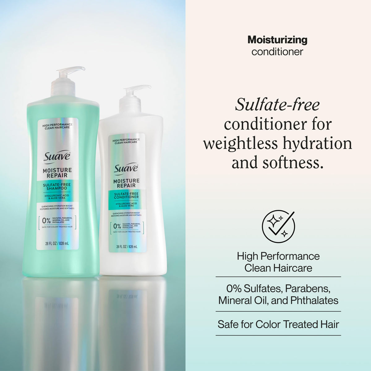 Suave creamy texture dispensing from bottle for easy detangling