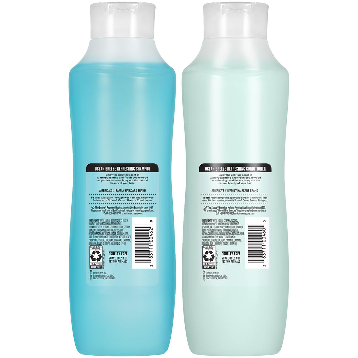 Recycling symbol on Suave bottle indicating recyclable packaging benefit