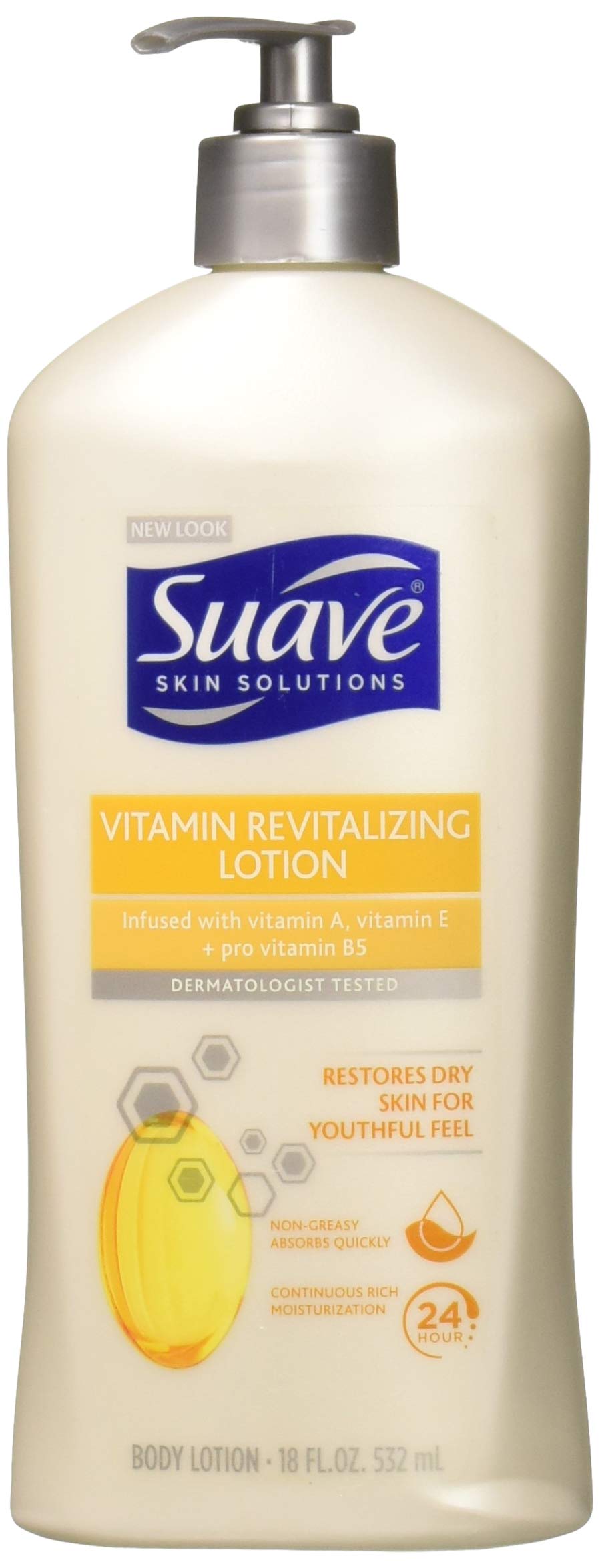 Suave front packaging showing the 18 oz bottle and clear product benefits