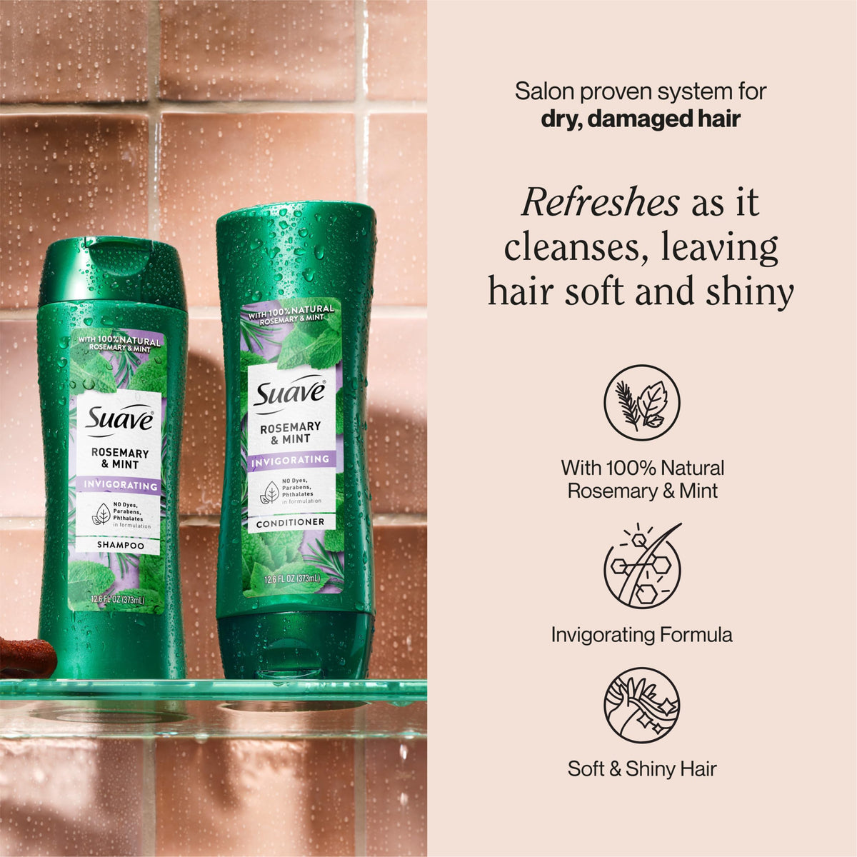 Suave back label with ingredients and benefits, transparency for informed shoppers