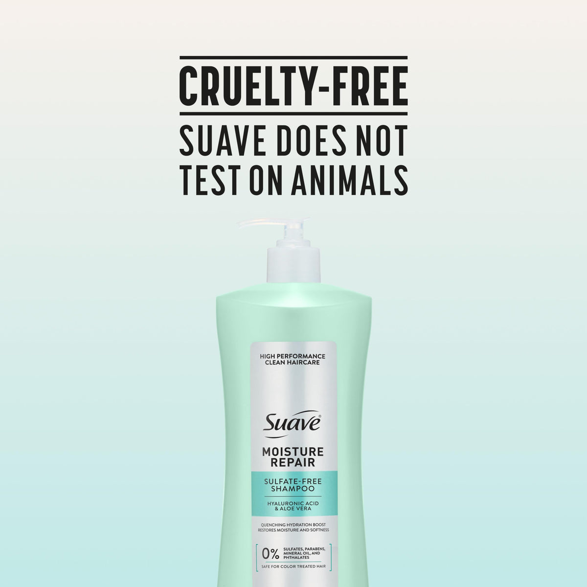 Suave shampoo on bathroom shelf in lifestyle scene for daily routine