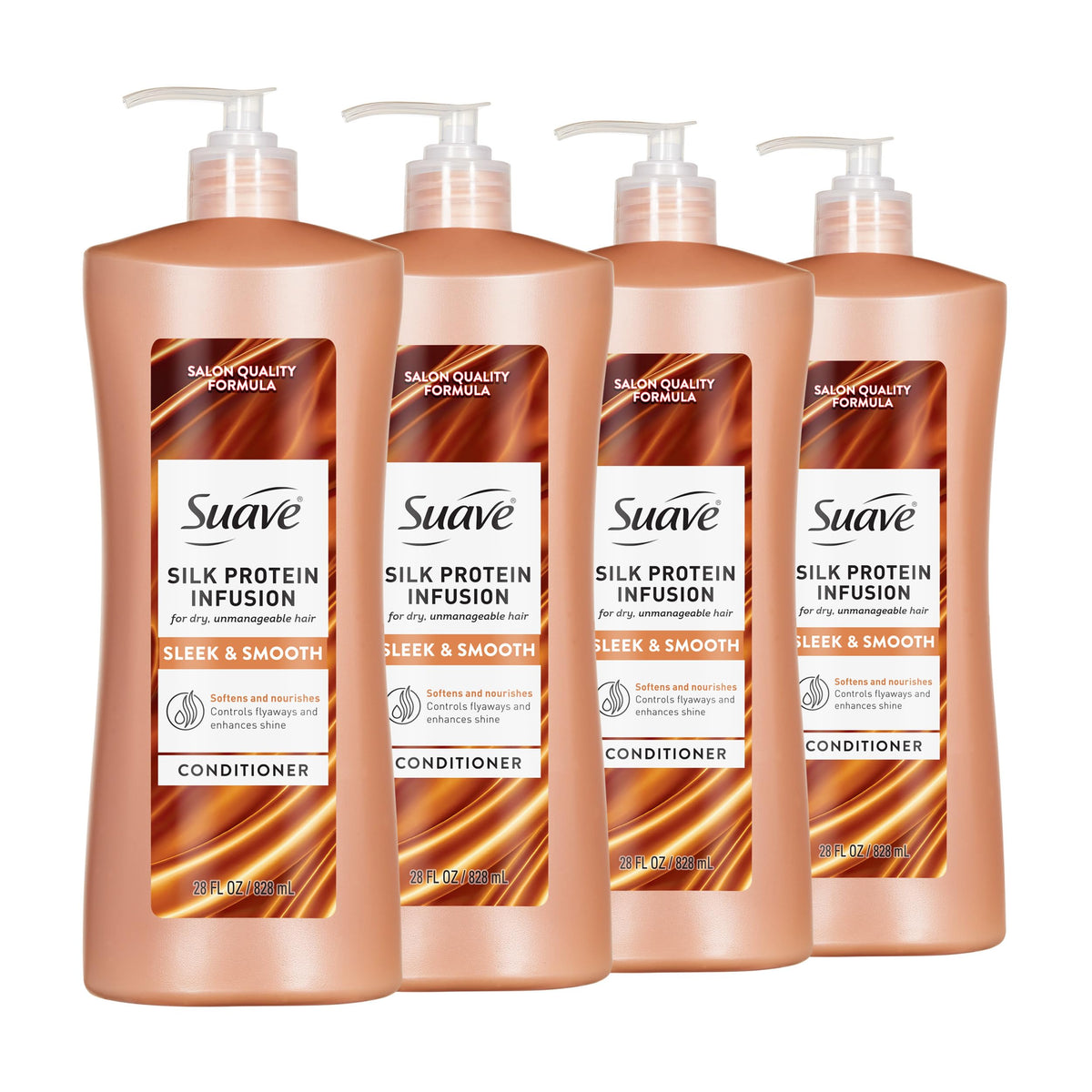Suave silk protein infusion front packaging shows brand and smoothness benefit