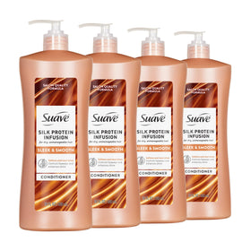 Suave silk protein infusion front packaging shows brand and smoothness benefit