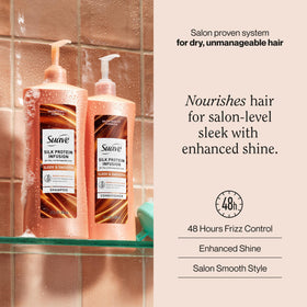 Suave pump dispenser being pressed for easy, mess-free conditioner dosing