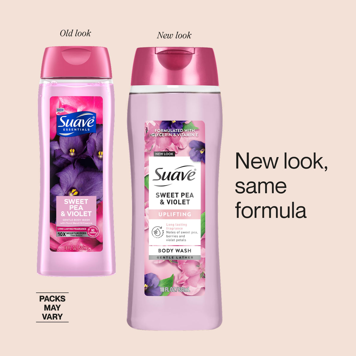 Suave bottle in hand showing size and scale of the 18 fl oz container for easy comparison