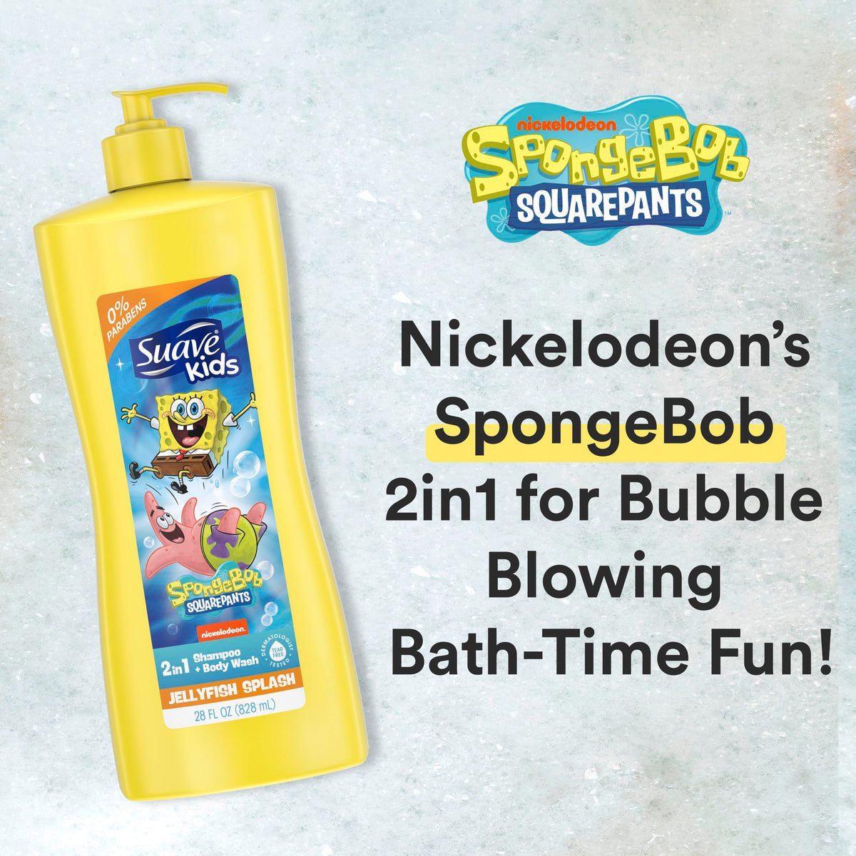 Suave SpongeBob creamy lather closeup demonstrating gentle cleansing benefit
