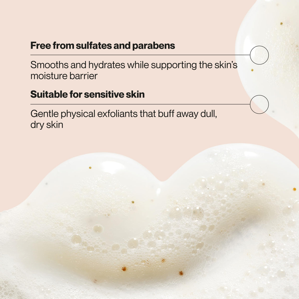 Suave close-up of exfoliating particles to reveal smoothing action