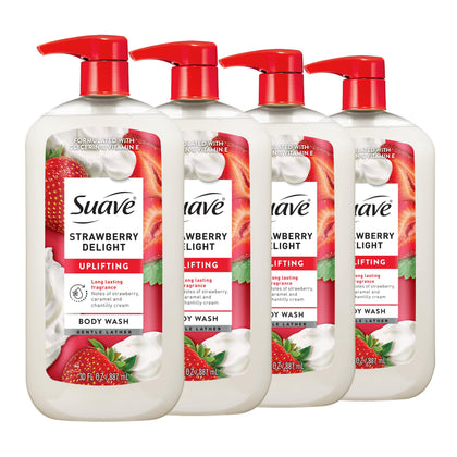 Suave bottle front packaging showing brand and strawberry scent benefit