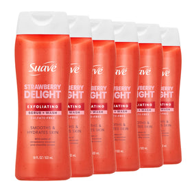 Suave bottle front view showing strawberry delight branding and benefits