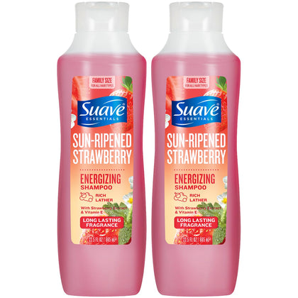 Suave bottle front packaging showing strawberry image and size — clear product identity