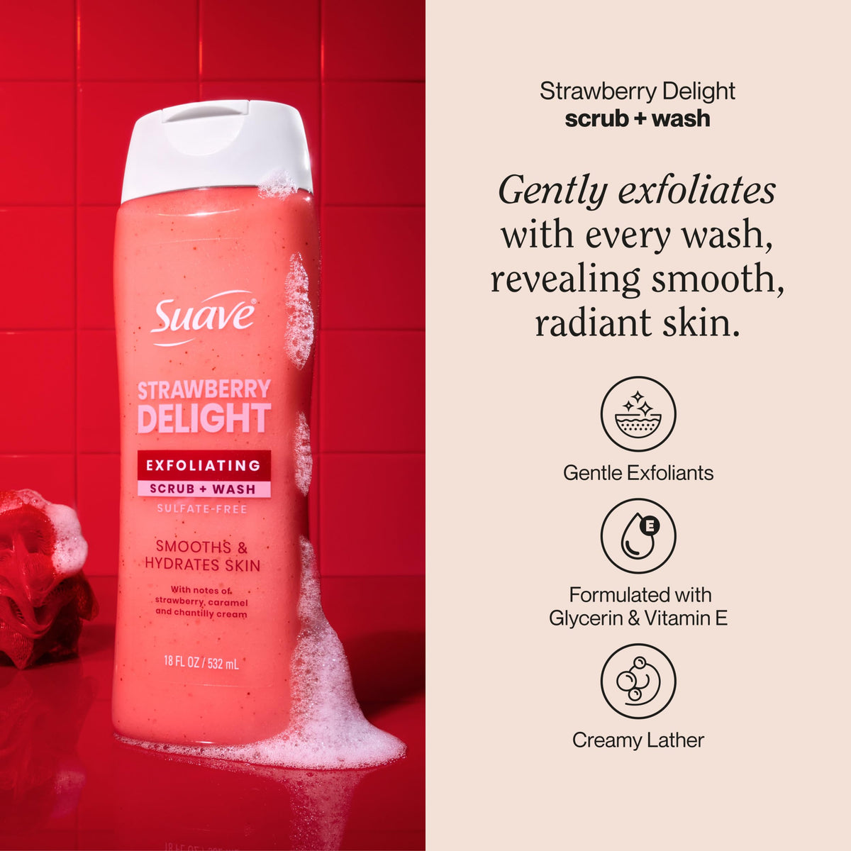 Suave pump producing creamy lather for gentle cleansing benefit