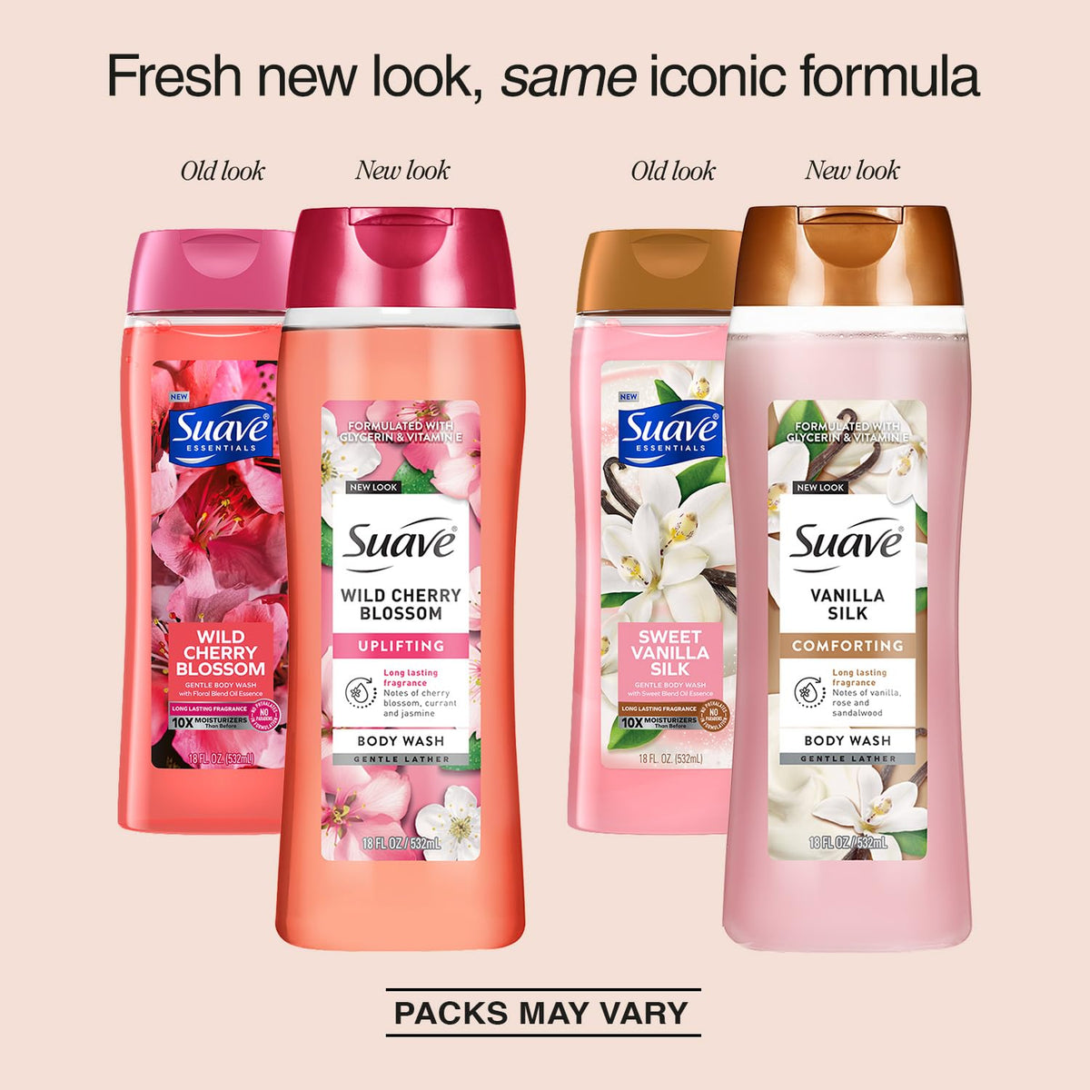 Suave Sweet Vanilla Silk close-up of bottle highlighting warm scent appeal