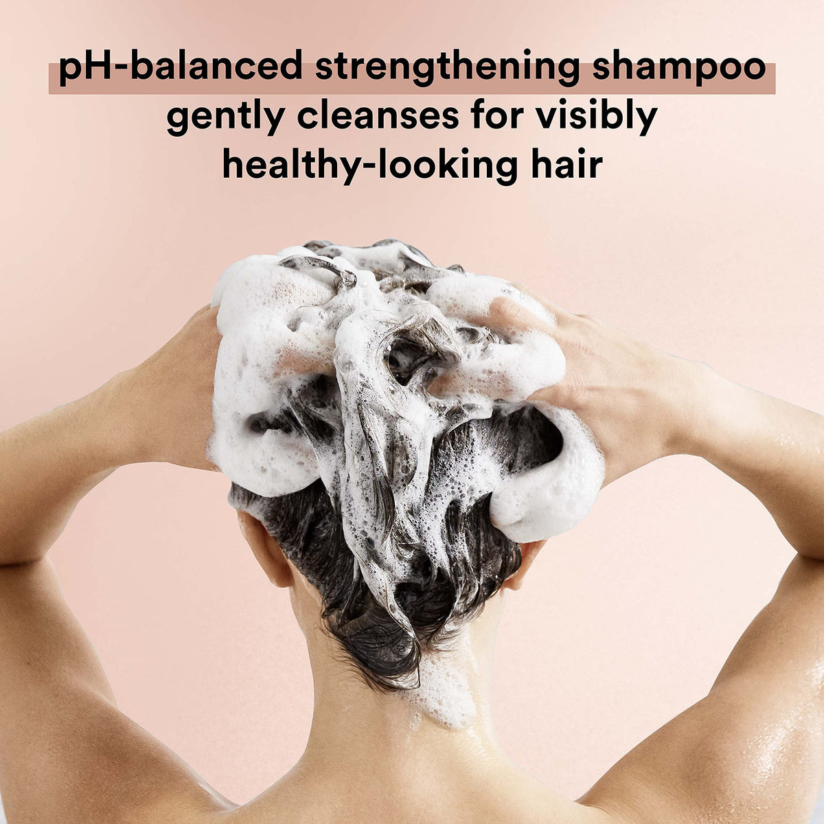 Suave shampoo paired with matching conditioner to illustrate system use