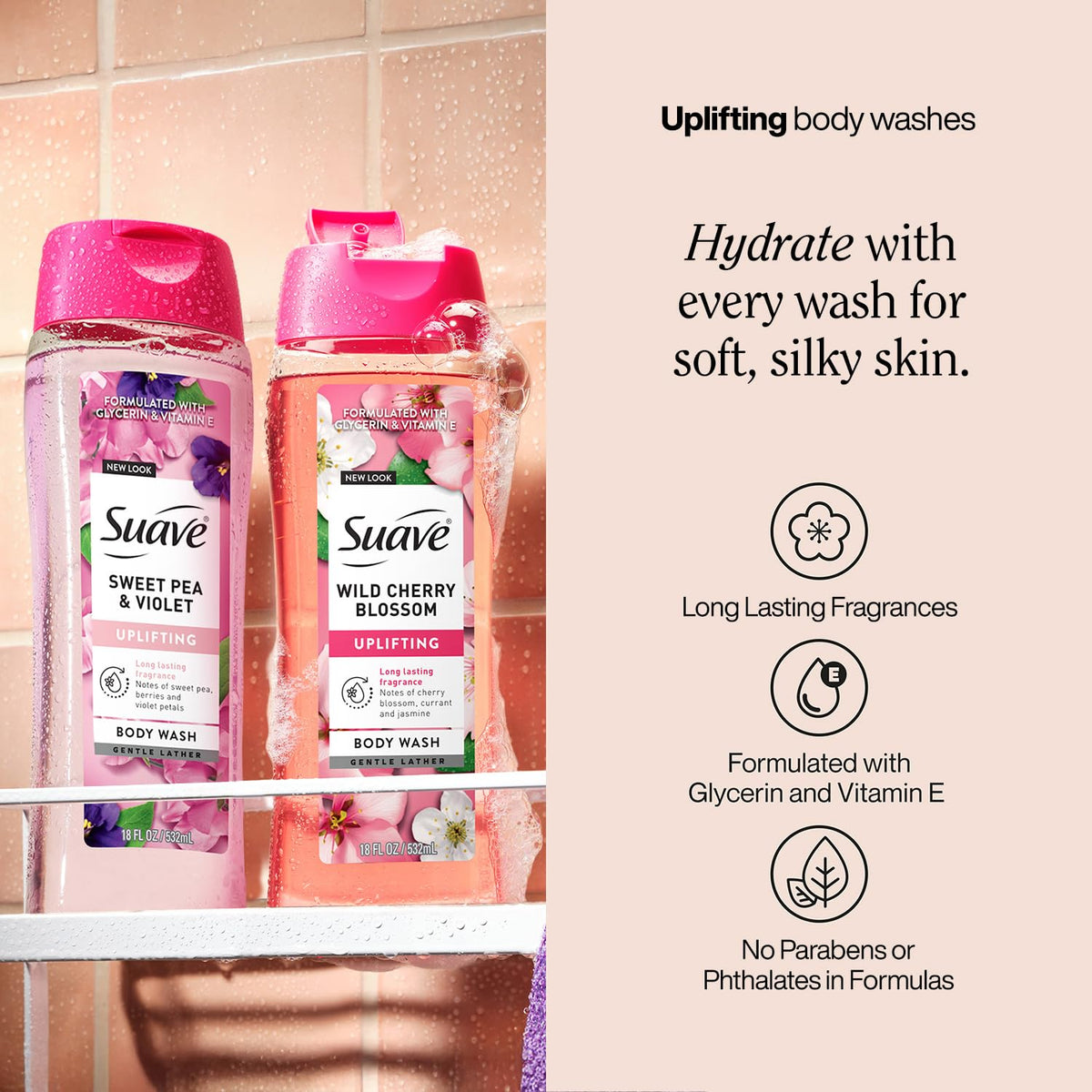 Suave creamy lather texture close-up showing rich foam that hydrates skin