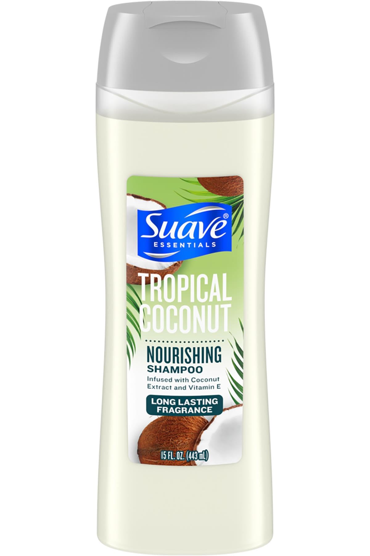 Suave front bottle view highlighting tropical coconut scent and gentle cleansing benefit