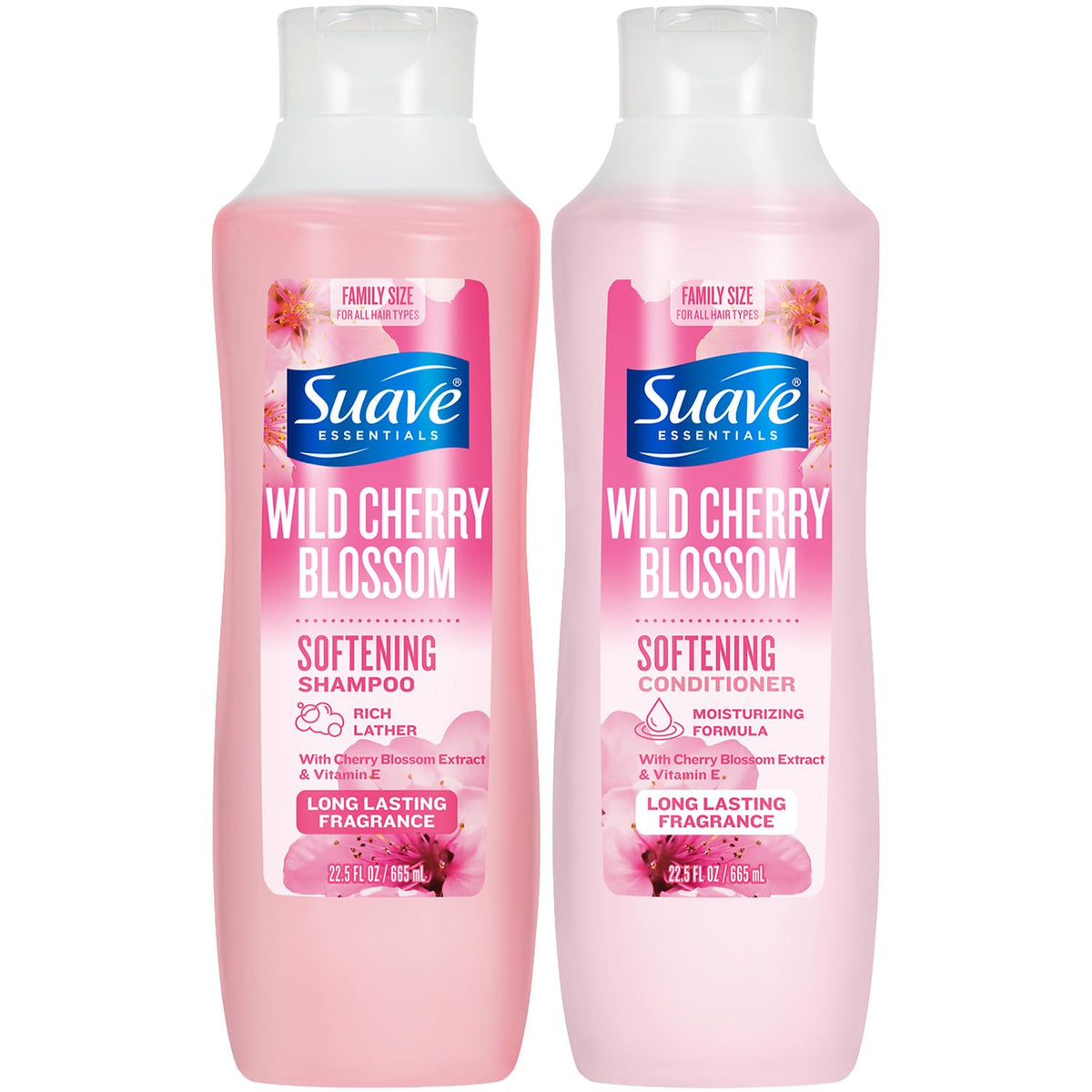 Suave front packaging showing Wild Cherry Blossom duo and value sizing