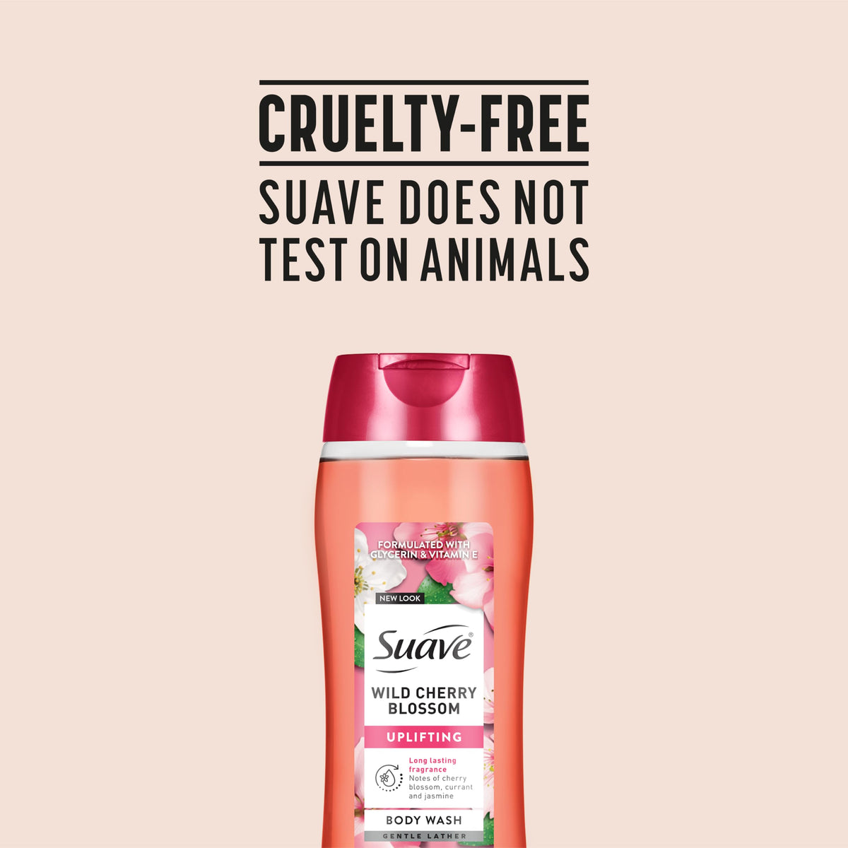 Texture of Suave Wild Cherry Blossom formula on skin showing non-greasy hydration