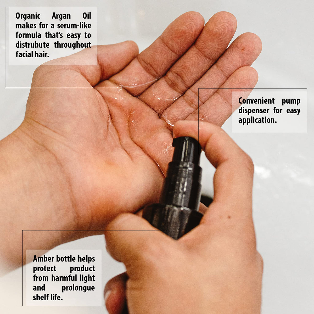 Hands applying Suavecito beard oil demonstrating quick spread and skin hydration
