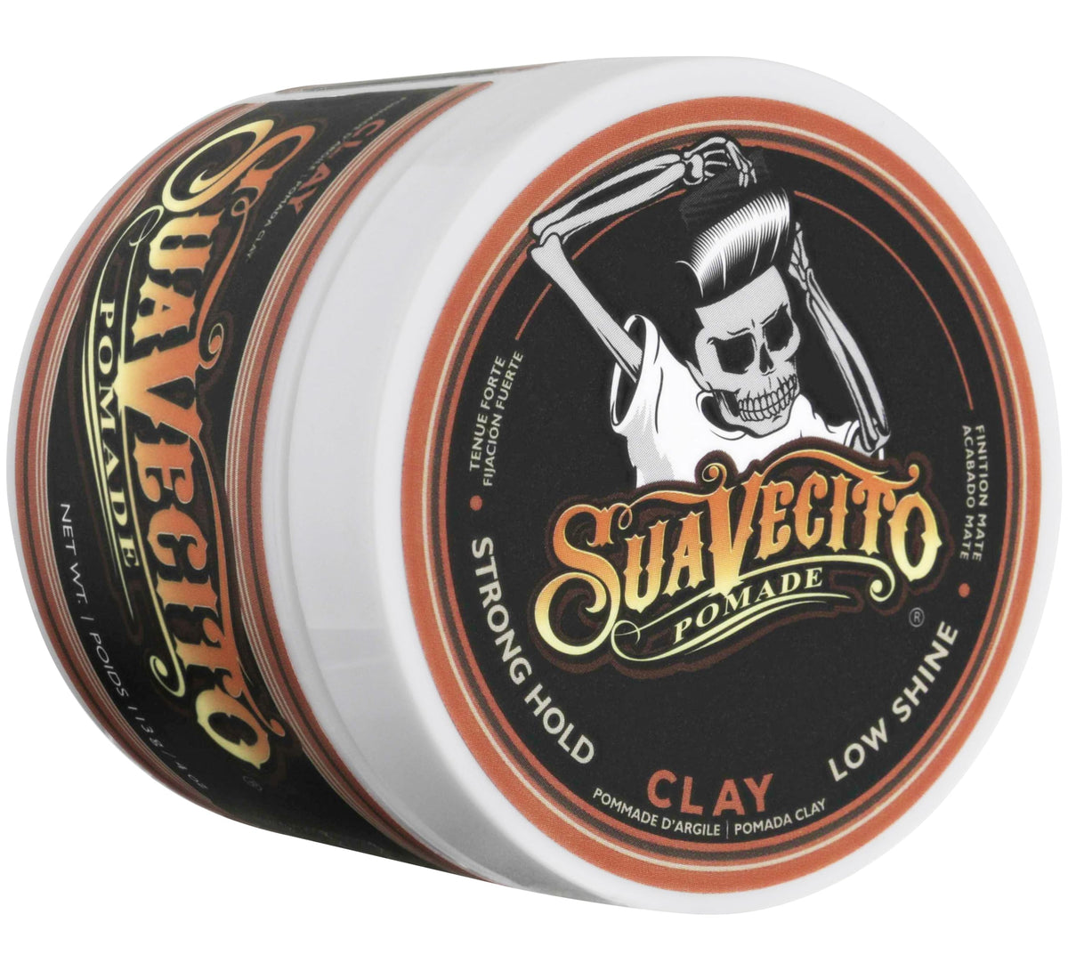 Suavecito Firme Clay label close-up focusing on product name and strong hold