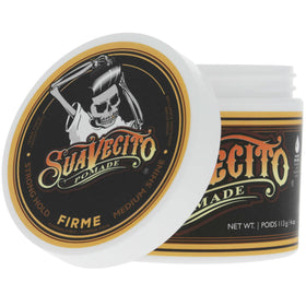 Suavecito Firme product label and ingredient panel showing water-based benefit