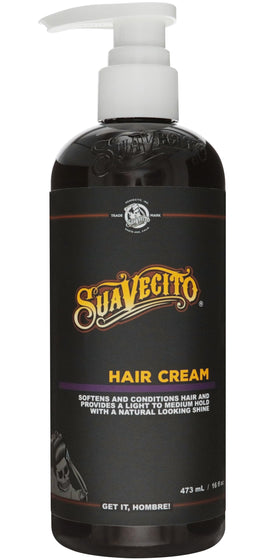 Suavecito front pump bottle showing label and size, clear product identity and convenience
