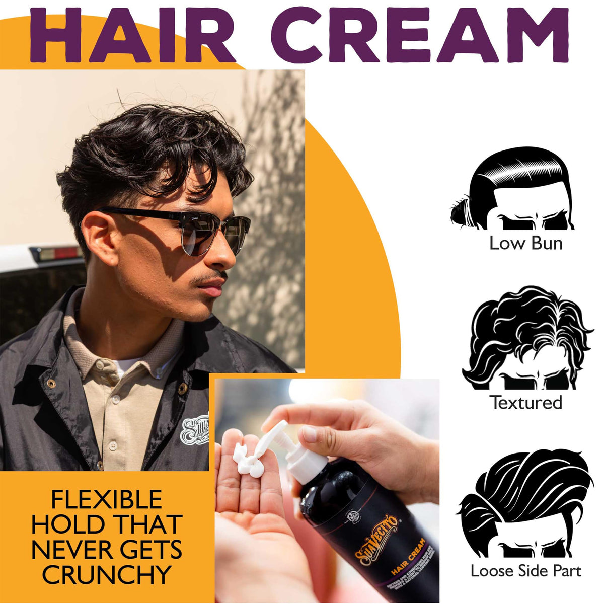 Model applying Suavecito to curly hair, defines curls and controls frizz naturally