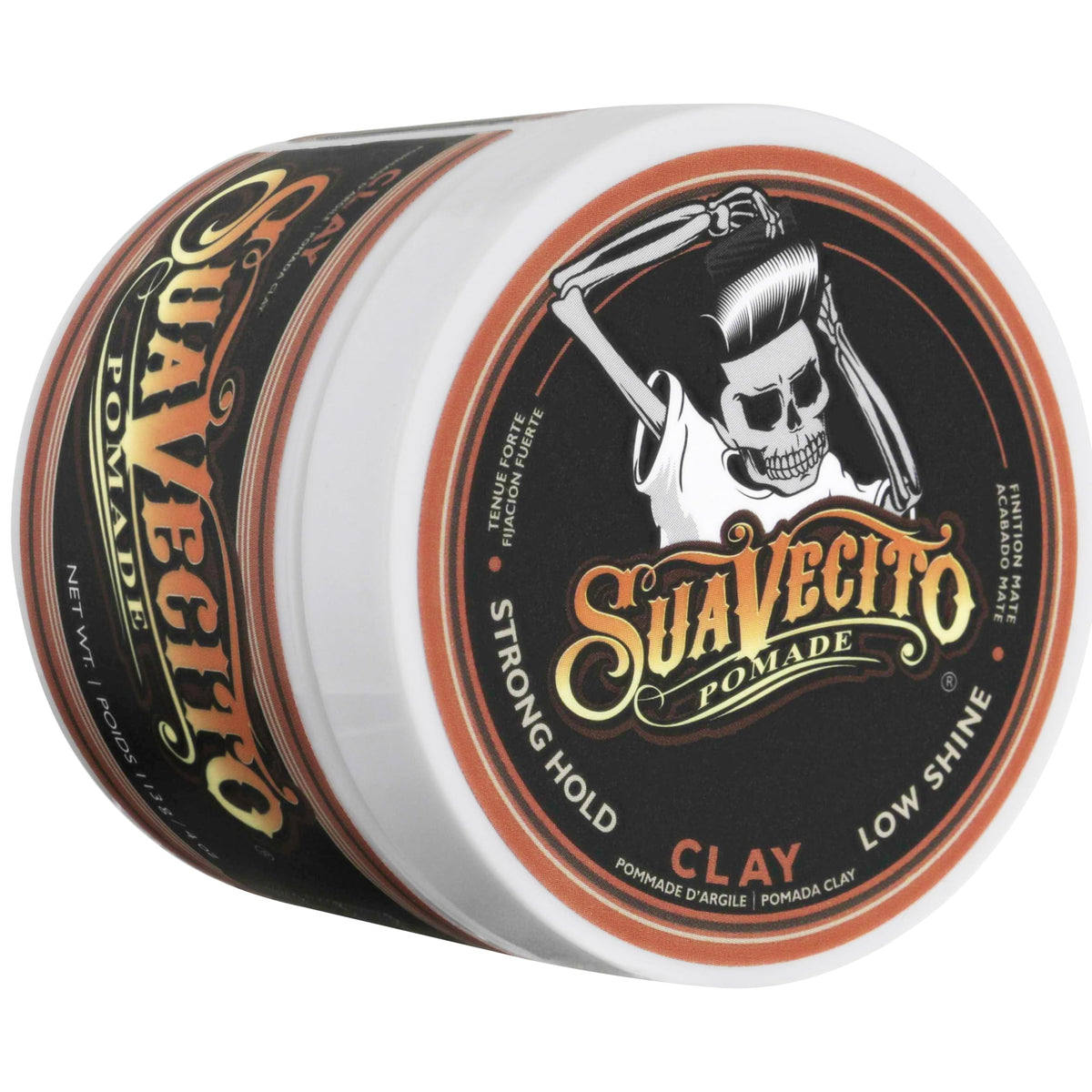 Suavecito label and ingredient panel highlighting product info and usage tips