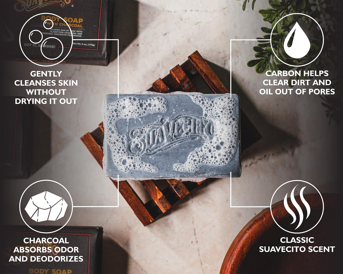 Suavecito six-pack styled in bathroom highlighting ready-to-use grooming routine